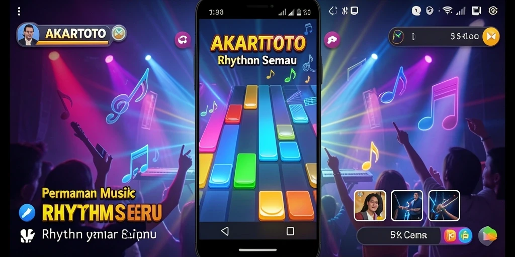 Screenshot antarmuka AKARTOTO dengan tampilan Musik Rhythm yang menarik.